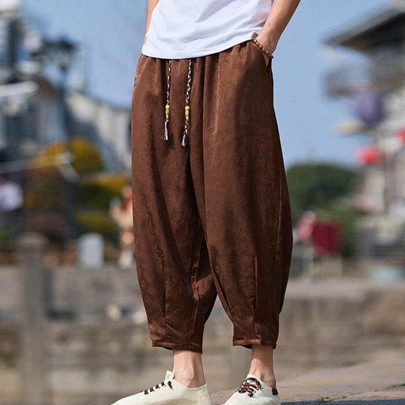 Nimara Ritual Summer Character Embroidery Design Drawstring Men's 7-8 Length Pants With Pockets