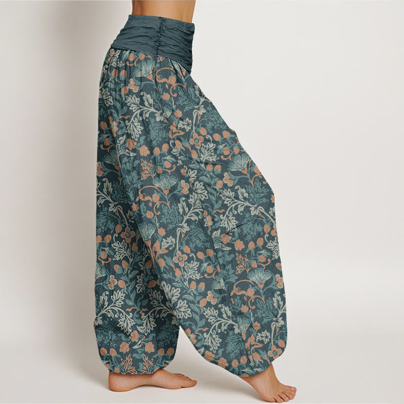 Nimara Ritual Cotton Casual Flower Vine Leaves Pattern Women's Elastic Waist Harem Pants