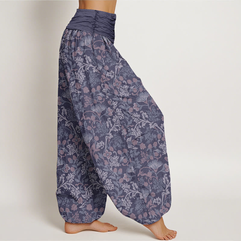 Nimara Ritual Cotton Casual Flower Vine Leaves Pattern Women's Elastic Waist Harem Pants