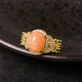 Nimara Ritual Vintage Prong Setting Four Leaf Flower Design Peach Moonstone Adjustable Soothing Ring