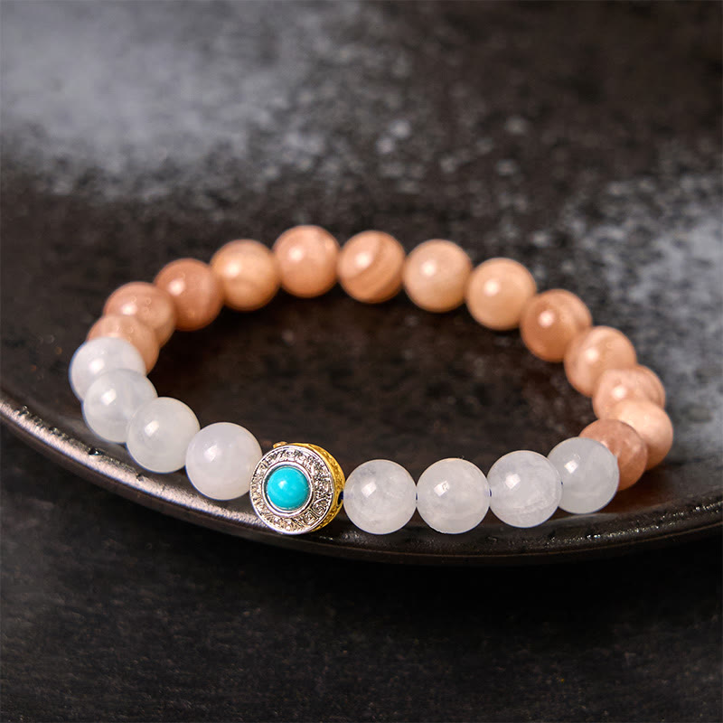 Nimara Ritual Natural Peach Moonstone Aquamarine Soothing Bracelet
