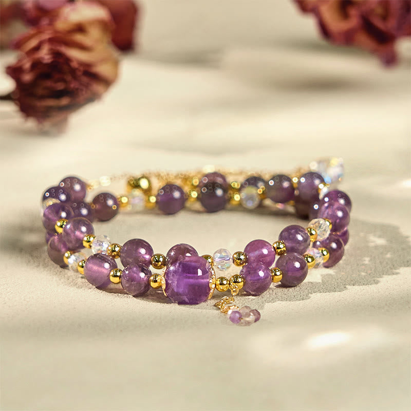 Nimara Ritual Natural Amethyst Square Bead Meditation Healing Double Wrap Bracelet