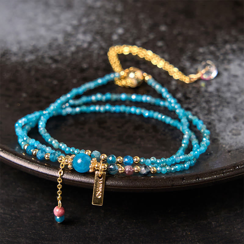Nimara Ritual 3mm Natural Apatite Ultra-thin Beads 14k Gold Plated Copper Creativity Triple Wrap Bracelet