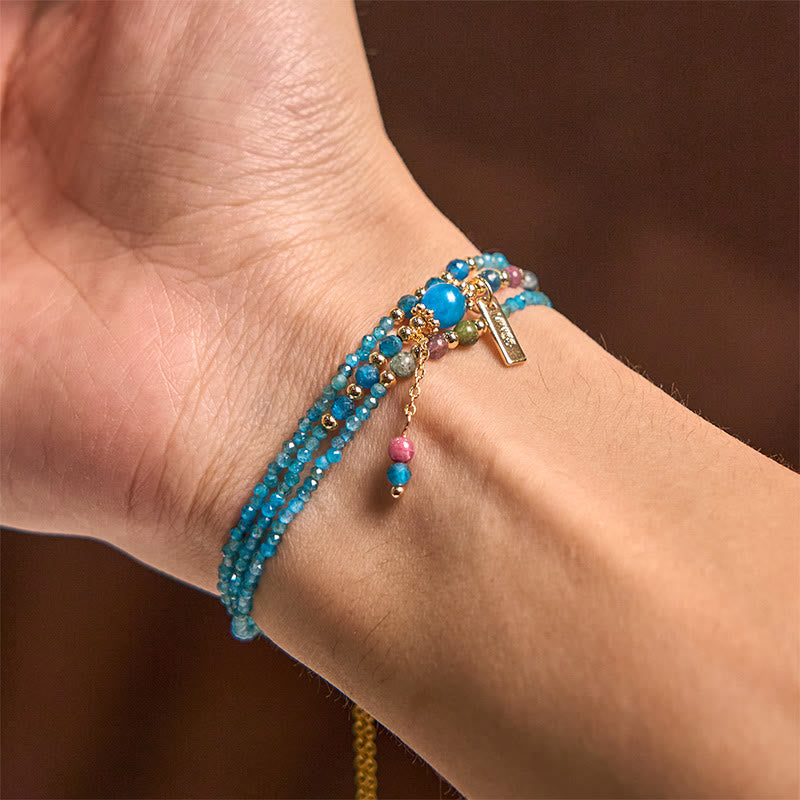 Nimara Ritual 3mm Natural Apatite Ultra-thin Beads 14k Gold Plated Copper Creativity Triple Wrap Bracelet