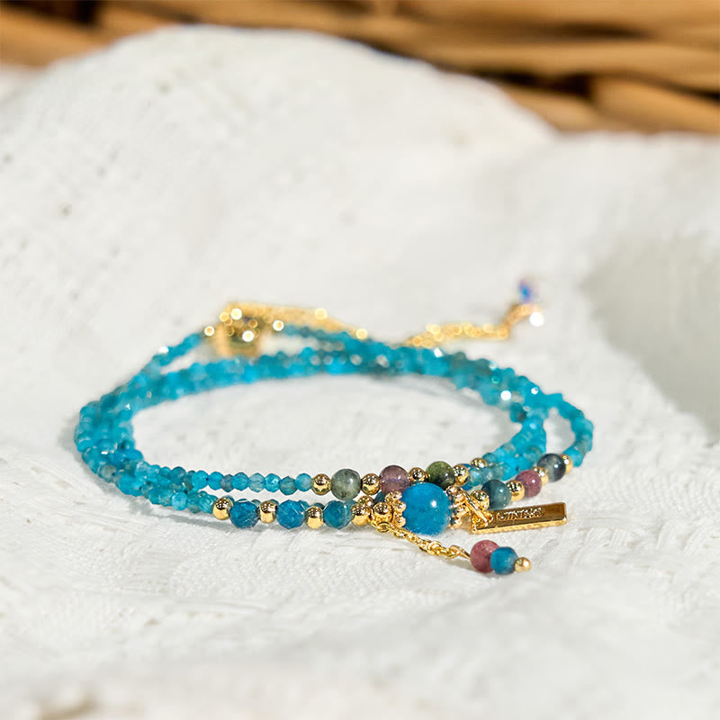 Nimara Ritual 3mm Natural Apatite Ultra-thin Beads 14k Gold Plated Copper Creativity Triple Wrap Bracelet