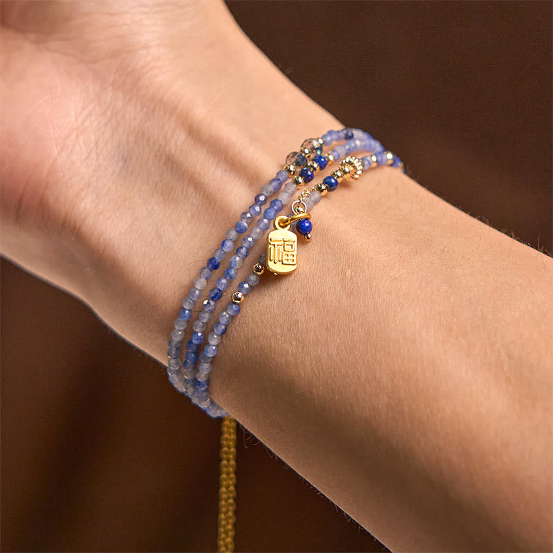 Nimara Ritual 3mm Ultra-thin Beads Natural Lazurite Triple Wrap Fu Character Positive Bracelet
