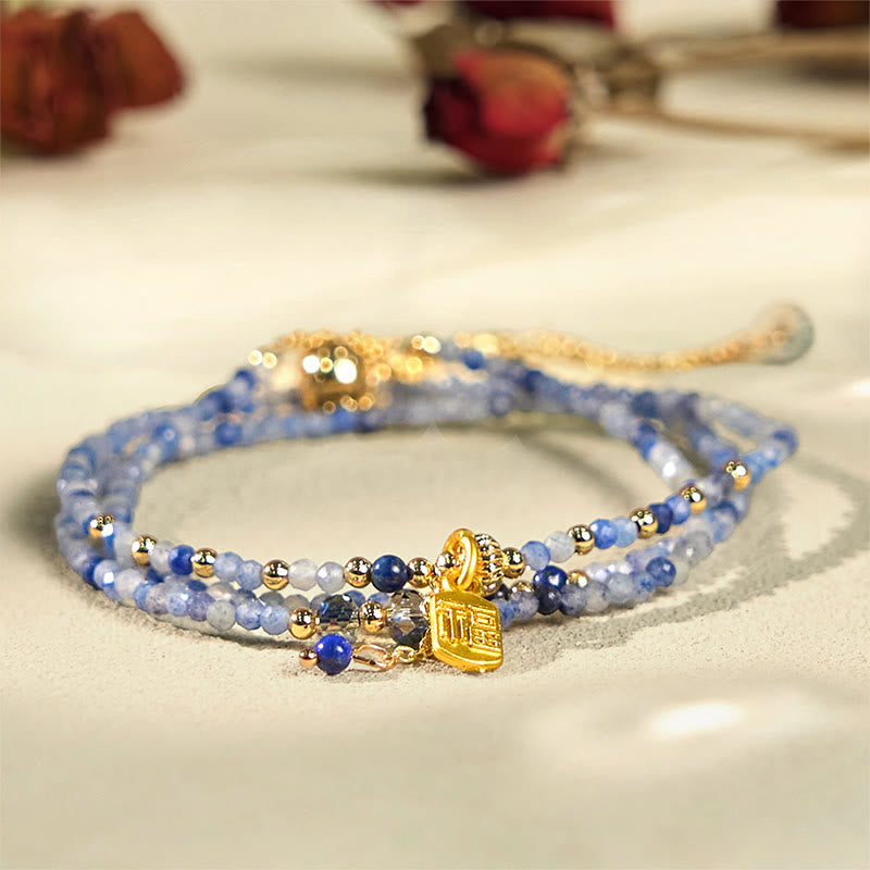 Nimara Ritual 3mm Ultra-thin Beads Natural Lazurite Triple Wrap Fu Character Positive Bracelet