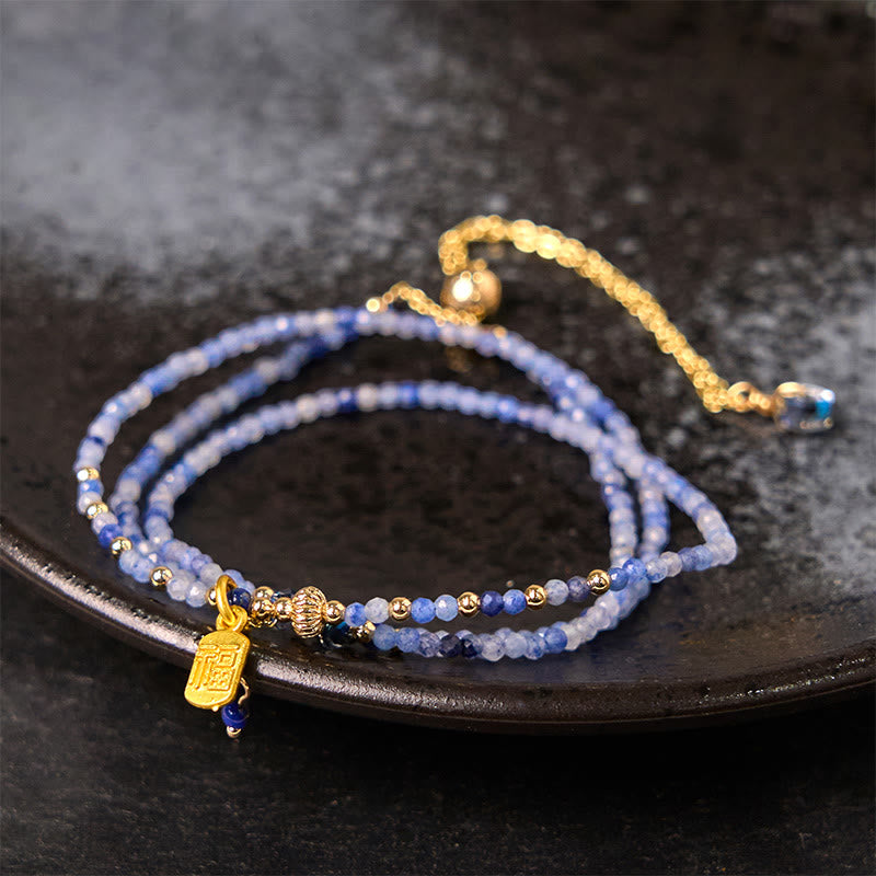 Nimara Ritual 3mm Ultra-thin Beads Natural Lazurite Triple Wrap Fu Character Positive Bracelet