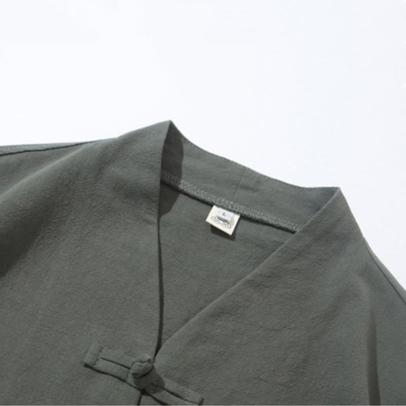 Nimara Ritual 2Pcs Tang Suit Frog-Button Design Shirt Pants With Pockets Men's Cotton Linen Meditation Cloth Set
