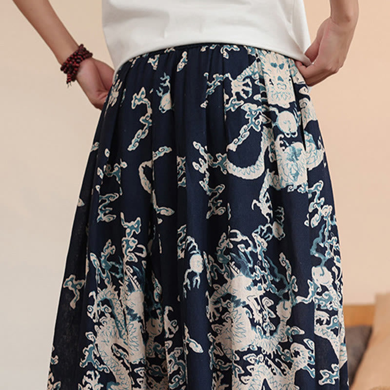 Nimara Ritual Dragon Print Cotton Men's Harem Ankle-Length Pants With Pockets