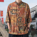 Nimara Ritual Dragon Auspicious Clouds Green Mountains Chinese Frog-Button Men's Half Sleeve Cotton Linen Shirt