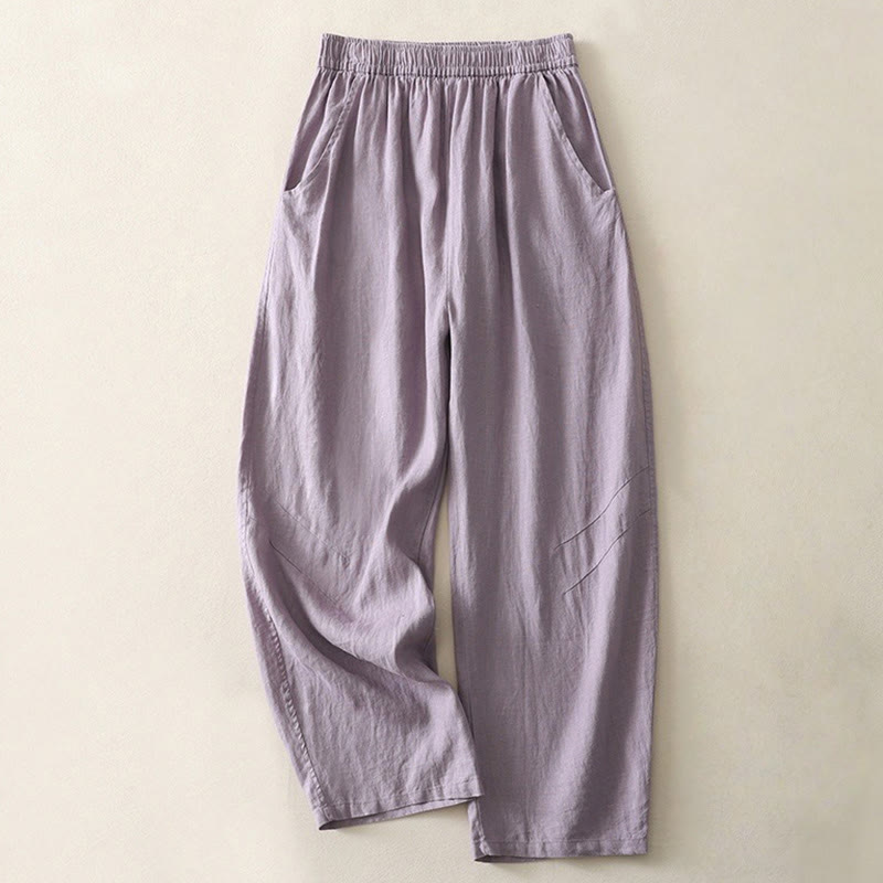 Nimara Ritual Summer Daily Solid Color Elastic Waistband Design Women's Wide Leg Pants With Pockets