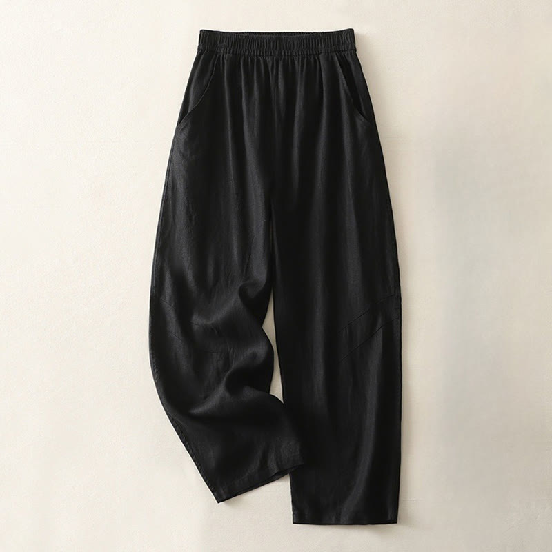 Nimara Ritual Summer Daily Solid Color Elastic Waistband Design Women's Wide Leg Pants With Pockets