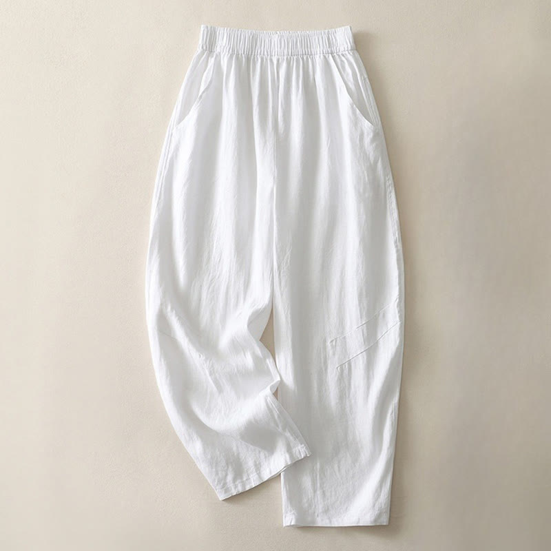 Nimara Ritual Summer Daily Solid Color Elastic Waistband Design Women's Wide Leg Pants With Pockets