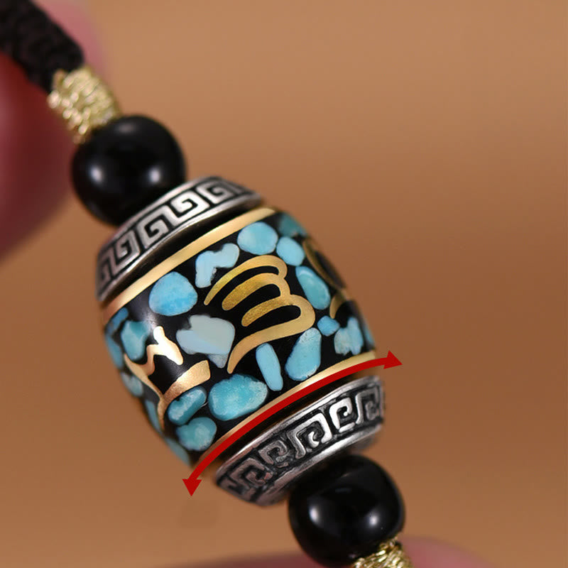 Nimara Ritual Tibet Om Mani Padme Hum Dzi Bead Pattern Protection Rotatable Necklace Pendant