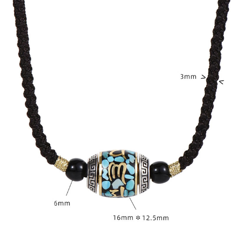 Nimara Ritual Tibet Om Mani Padme Hum Dzi Bead Pattern Protection Rotatable Necklace Pendant