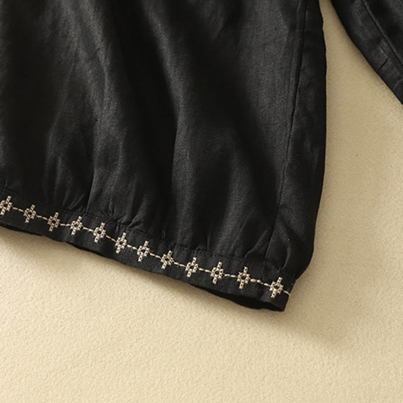 Nimara Ritual Casual Retro Drawstring Embroidery Design Women's 7-8 Length Pants With Pockets