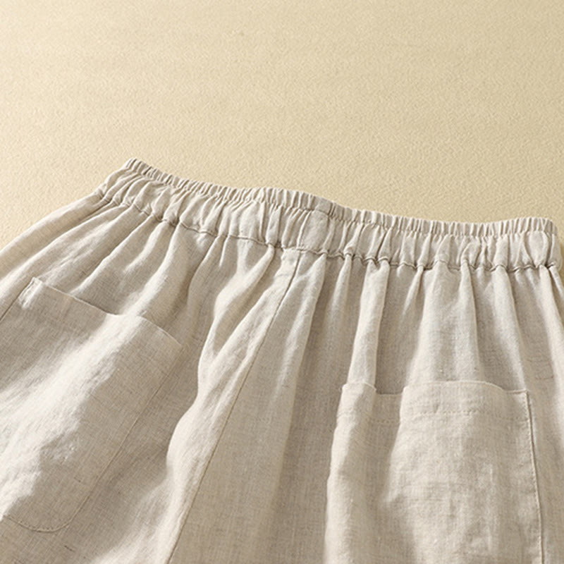 Nimara Ritual Casual Retro Drawstring Embroidery Design Women's 7-8 Length Pants With Pockets