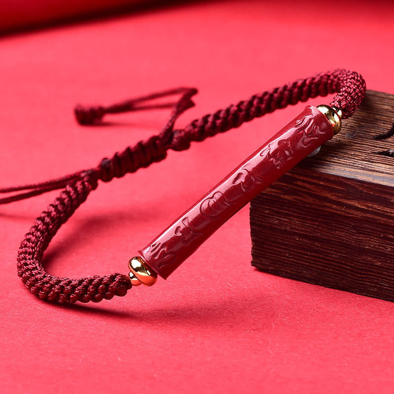 Nimara Ritual Handmade Cinnabar Om Mani Padme Hum Heart Sutra Blessing Braided Bracelet