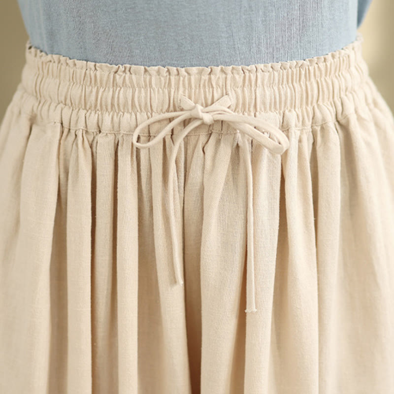Nimara Ritual Spring Embroidery Lace Hem Patchwork Drawstring Design Women's Wide Leg Cotton Pants With Pockets