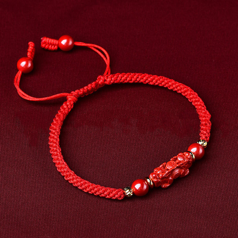 Nimara Ritual Handcrafted Pixiu Cinnabar Ruyi Stick Wealth Luck Braided Bracelet