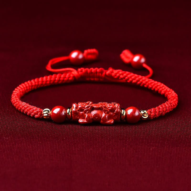 Nimara Ritual Handcrafted Pixiu Cinnabar Ruyi Stick Wealth Luck Braided Bracelet