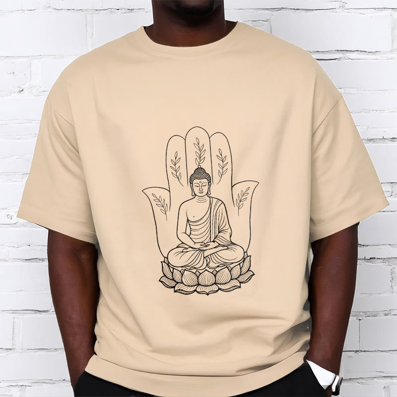 Nimara Ritual Meditating Buddha Seated Hand Leaves Lotus Base Tee T-shirt