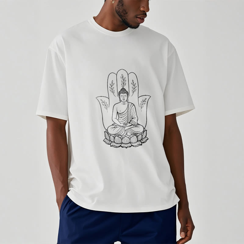 Nimara Ritual Meditating Buddha Seated Hand Leaves Lotus Base Tee T-shirt