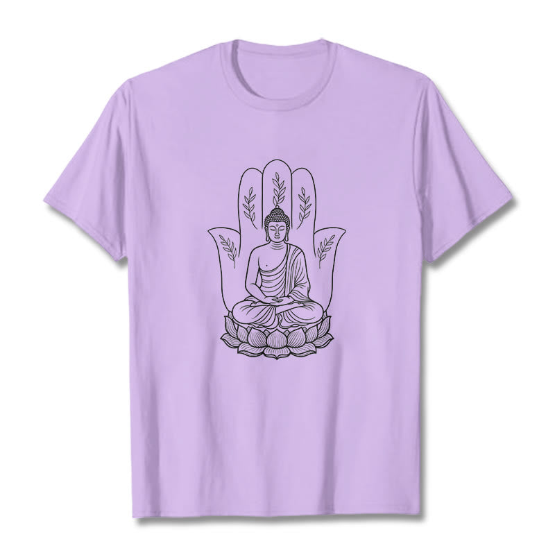 Nimara Ritual Meditating Buddha Seated Hand Leaves Lotus Base Tee T-shirt