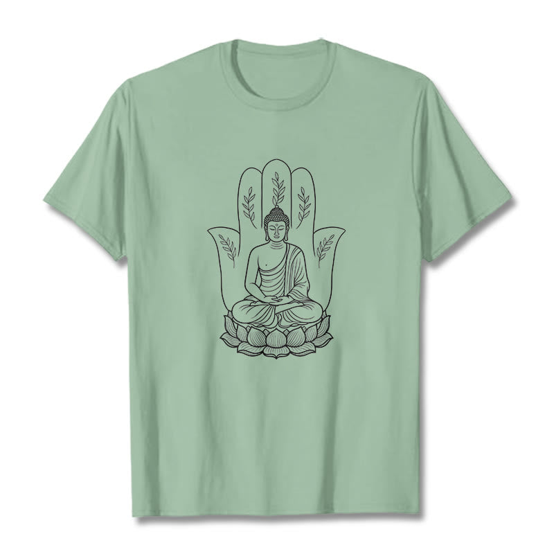 Nimara Ritual Meditating Buddha Seated Hand Leaves Lotus Base Tee T-shirt