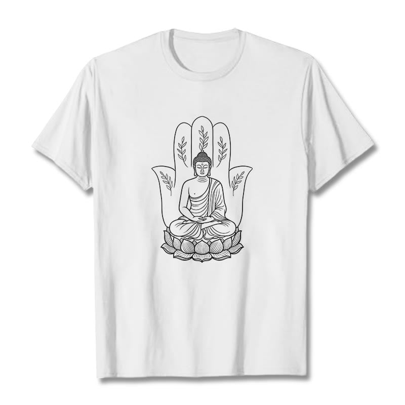 Nimara Ritual Meditating Buddha Seated Hand Leaves Lotus Base Tee T-shirt