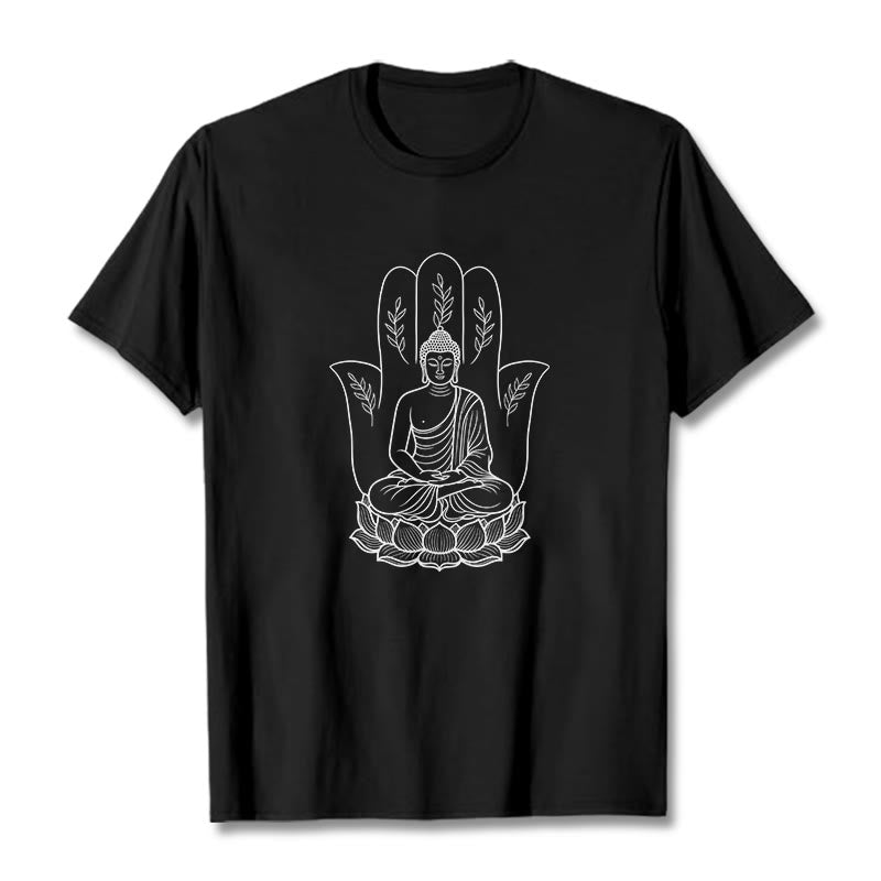 Nimara Ritual Meditating Buddha Seated Hand Leaves Lotus Base Tee T-shirt