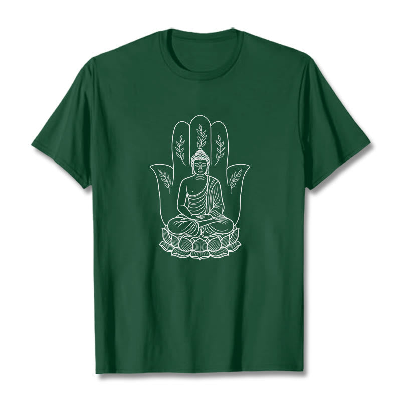 Nimara Ritual Meditating Buddha Seated Hand Leaves Lotus Base Tee T-shirt