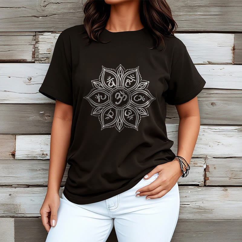 Nimara Ritual Mandala Flower Om Mani Padme Hum Mantra Tee T-shirt