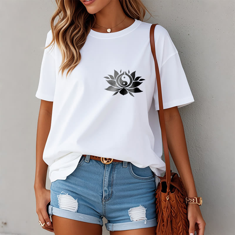 Nimara Ritual Yin Yang Lotus Flower Design Tee T-shirt
