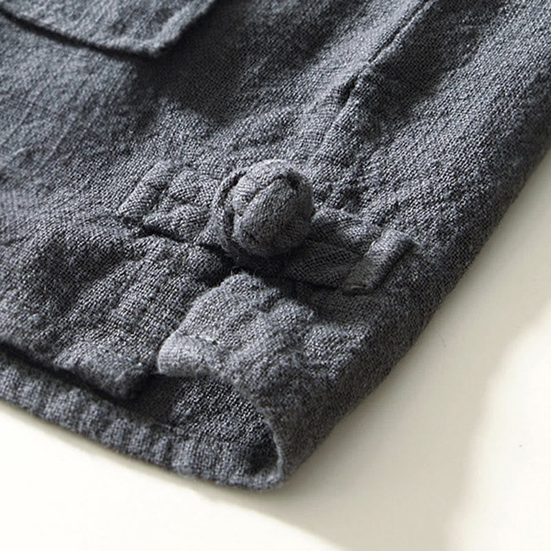 Nimara Ritual Solid Color Men's Buttons Long Sleeve Cotton Linen Shirt With Pockets