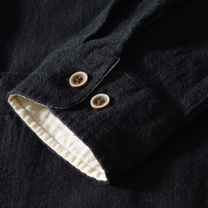 Nimara Ritual Solid Color Men's Buttons Long Sleeve Cotton Linen Shirt With Pockets
