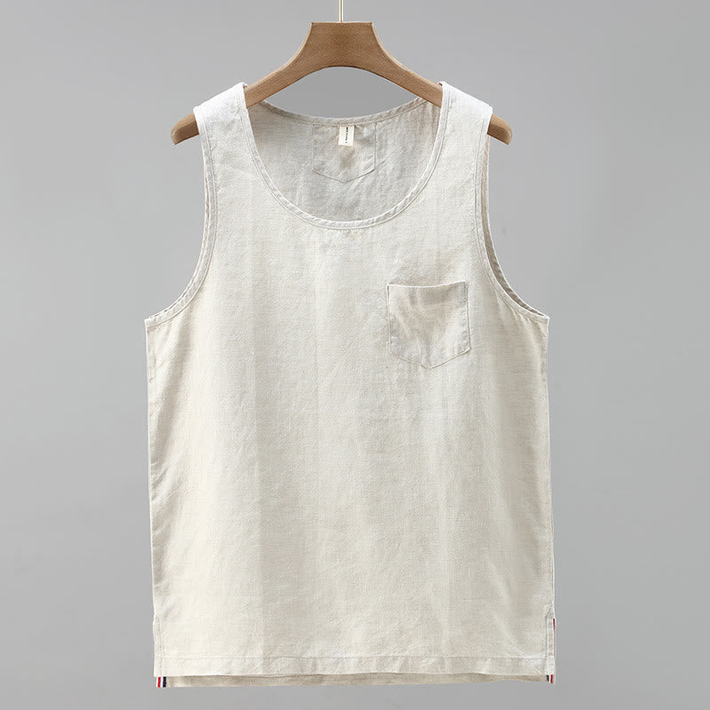 Nimara Ritual Summer Solid Color Side Slit Design Sleeveless Men's Linen Vest