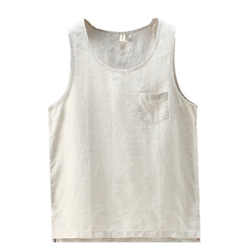Nimara Ritual Summer Solid Color Side Slit Design Sleeveless Men's Linen Vest