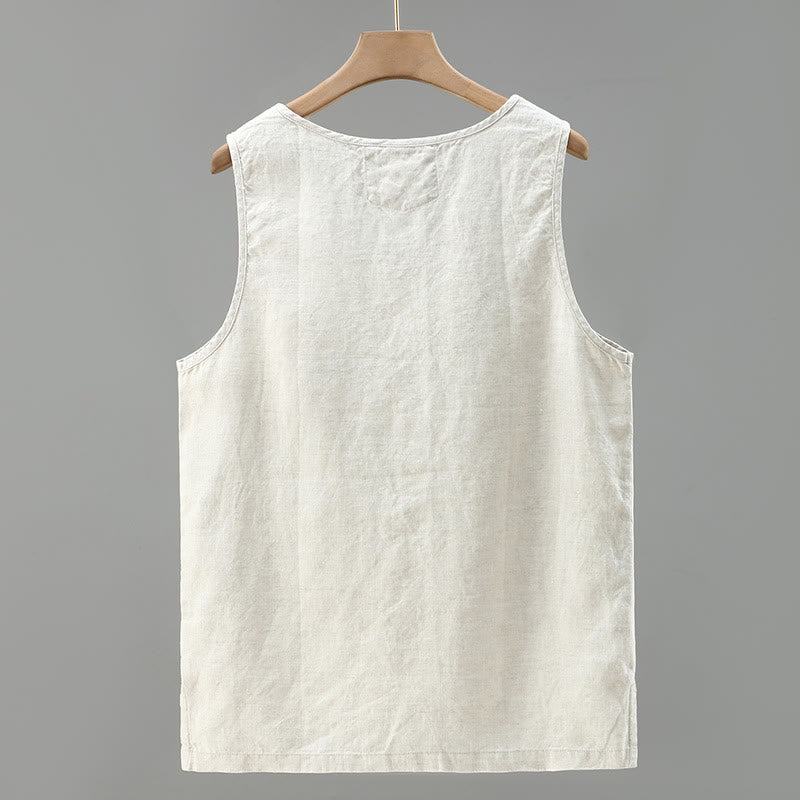 Nimara Ritual Summer Solid Color Side Slit Design Sleeveless Men's Linen Vest