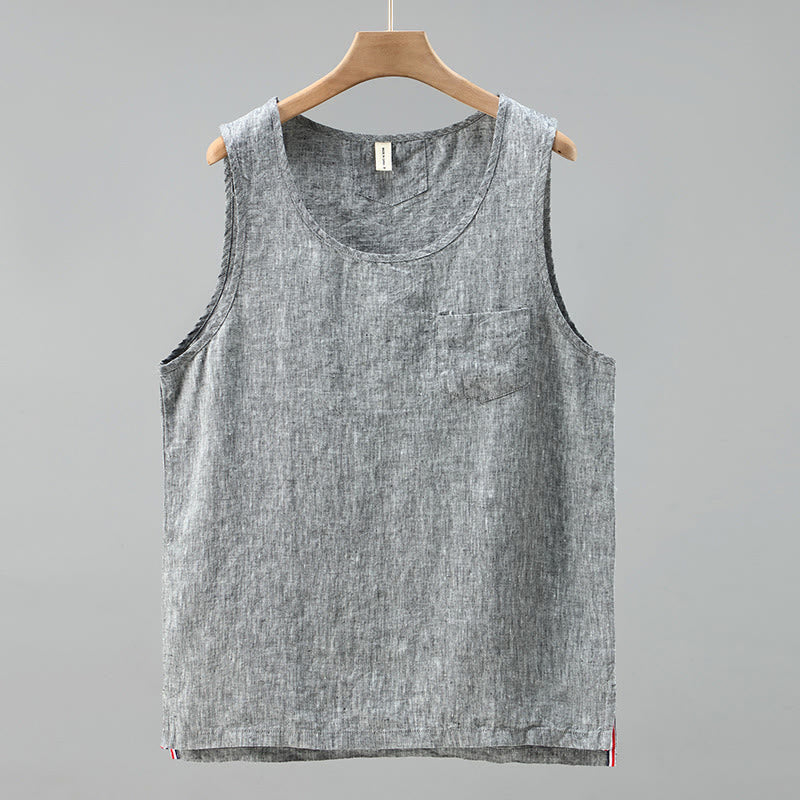 Nimara Ritual Summer Solid Color Side Slit Design Sleeveless Men's Linen Vest