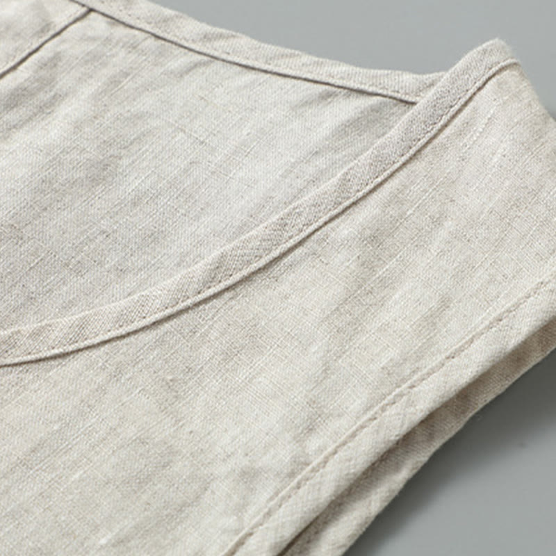 Nimara Ritual Summer Solid Color Side Slit Design Sleeveless Men's Linen Vest