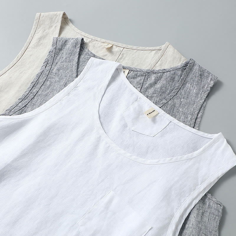 Nimara Ritual Summer Solid Color Side Slit Design Sleeveless Men's Linen Vest
