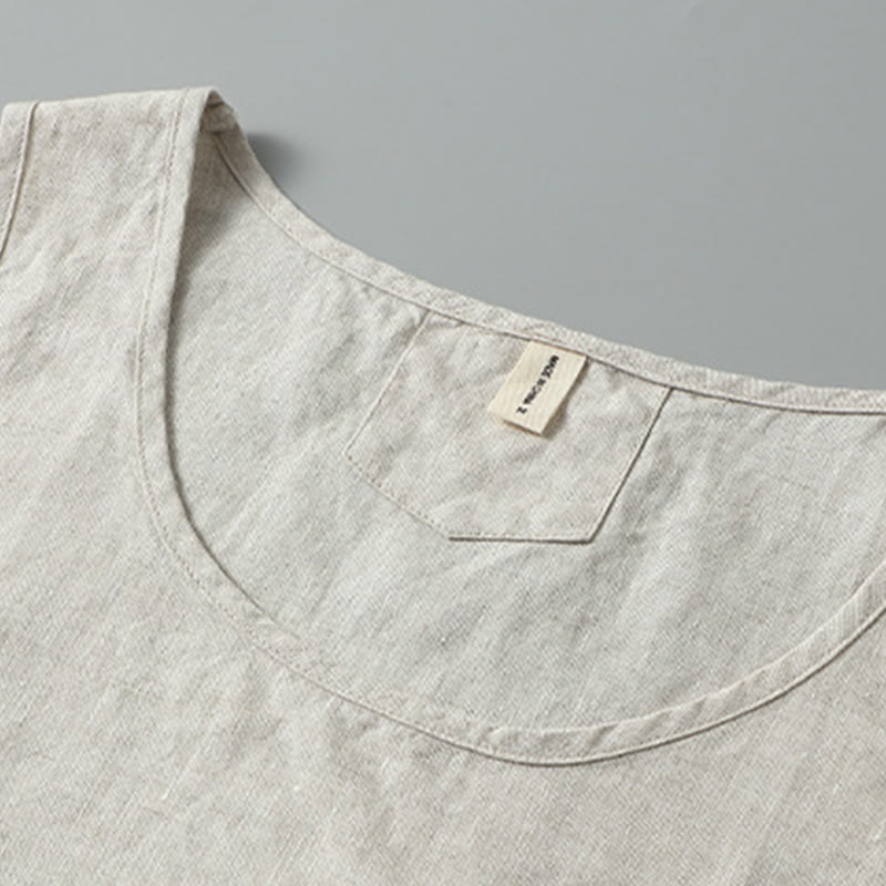 Nimara Ritual Summer Solid Color Side Slit Design Sleeveless Men's Linen Vest
