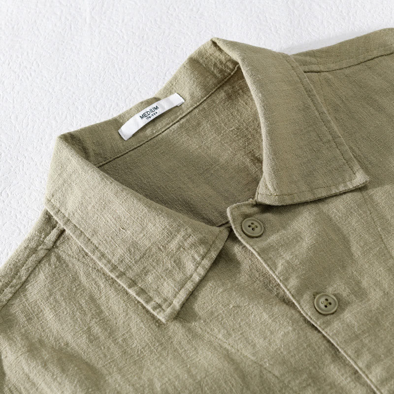 Nimara Ritual Commute Fall Solid Color Lapel Men's Long Sleeve Cotton Linen Shirt With Pocket