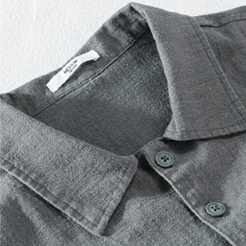 Nimara Ritual Commute Fall Solid Color Lapel Men's Long Sleeve Cotton Linen Shirt With Pocket