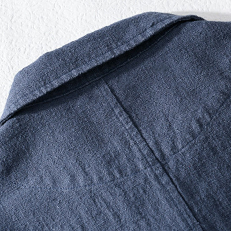 Nimara Ritual Commute Fall Solid Color Lapel Men's Long Sleeve Cotton Linen Shirt With Pocket