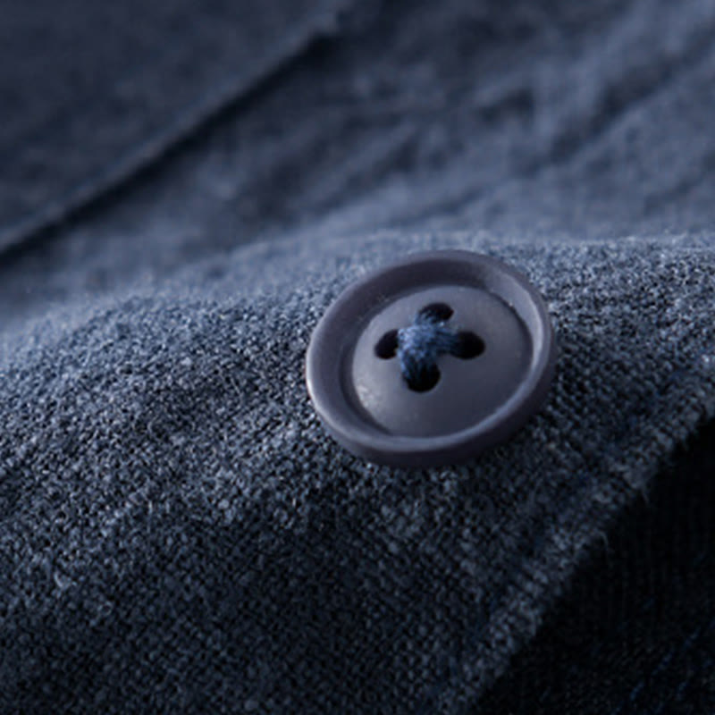 Nimara Ritual Commute Fall Solid Color Lapel Men's Long Sleeve Cotton Linen Shirt With Pocket