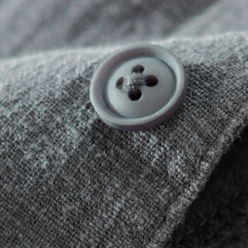 Nimara Ritual Commute Fall Solid Color Lapel Men's Long Sleeve Cotton Linen Shirt With Pocket