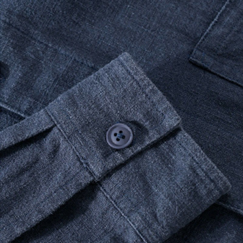 Nimara Ritual Commute Fall Solid Color Lapel Men's Long Sleeve Cotton Linen Shirt With Pocket